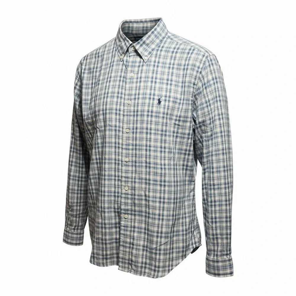 Ralph Lauren‎ Men's Blake Long Sleeve Button-Down Blue Plaid Strip Size L